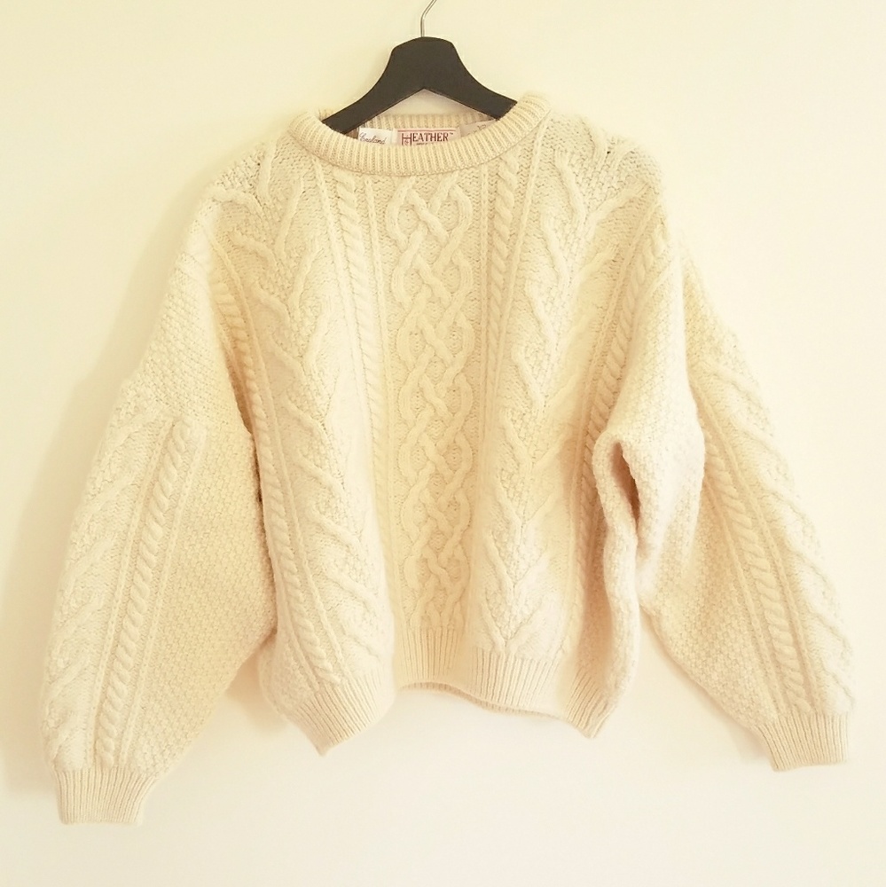 British Cable Knit Oversize Cream Wool Sweater